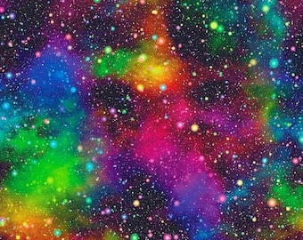 送料無料の商品 宇宙生地、綿100%、素晴らしい虹色の銀河プリント、キルティング 手提げ・レッスンバッグ・入園グッズ