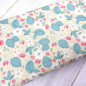 Erdbeer-Stoff, 100% Baumwolle, Quilt Sewing Craft Fabric, Sommer Blumen Blumen Garten Print, Lebensmittel von Fat Quarter / halben Meter / Meter