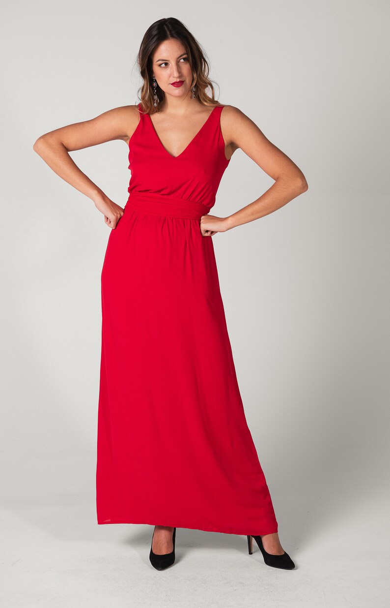 Long Wedding Guest Dress Dress For Bridesmaid Red Evening Etsy