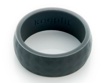 Men's Silicone Wedding Ring Modern Hammered CHARCOAL GREY