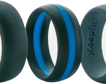 Silicone Rings 3 Pack - Wedding Bands for Men Blue Stripe