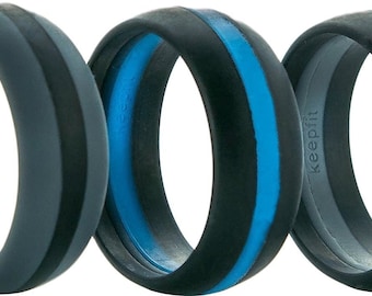 Men's Silicone Ring Striped Wedding Band for Men 3 Pack