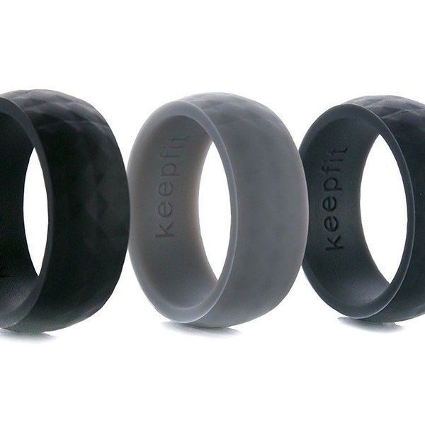 Silicone Wedding Ring Band for Men Modern Hammered - 3 PACK