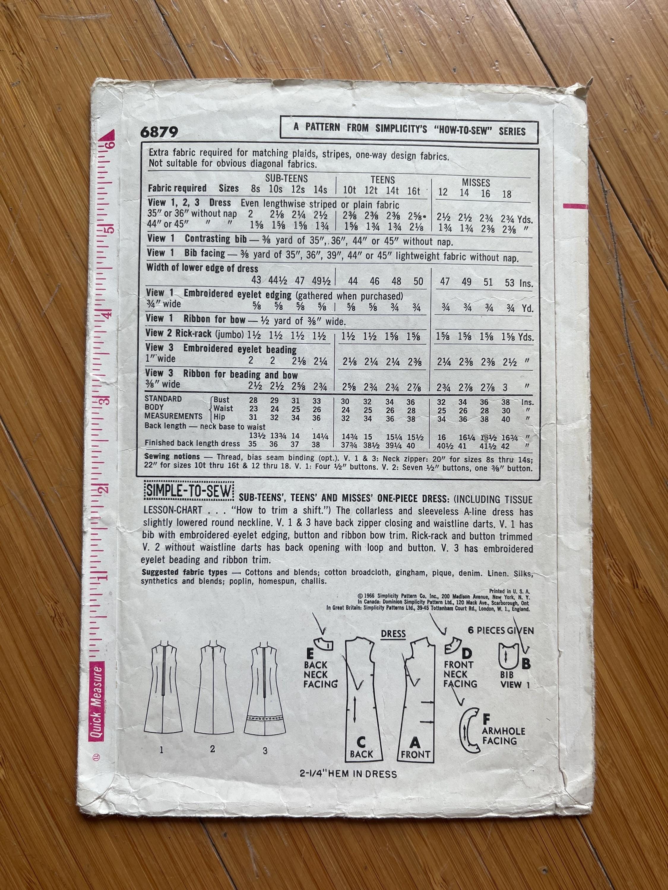 1966 Simplicity Pattern 6879 Size 14, Bust 34 - Etsy