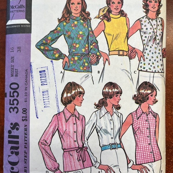 1973 Vintage McCalls Pattern 3550. Size 16, Bust 38