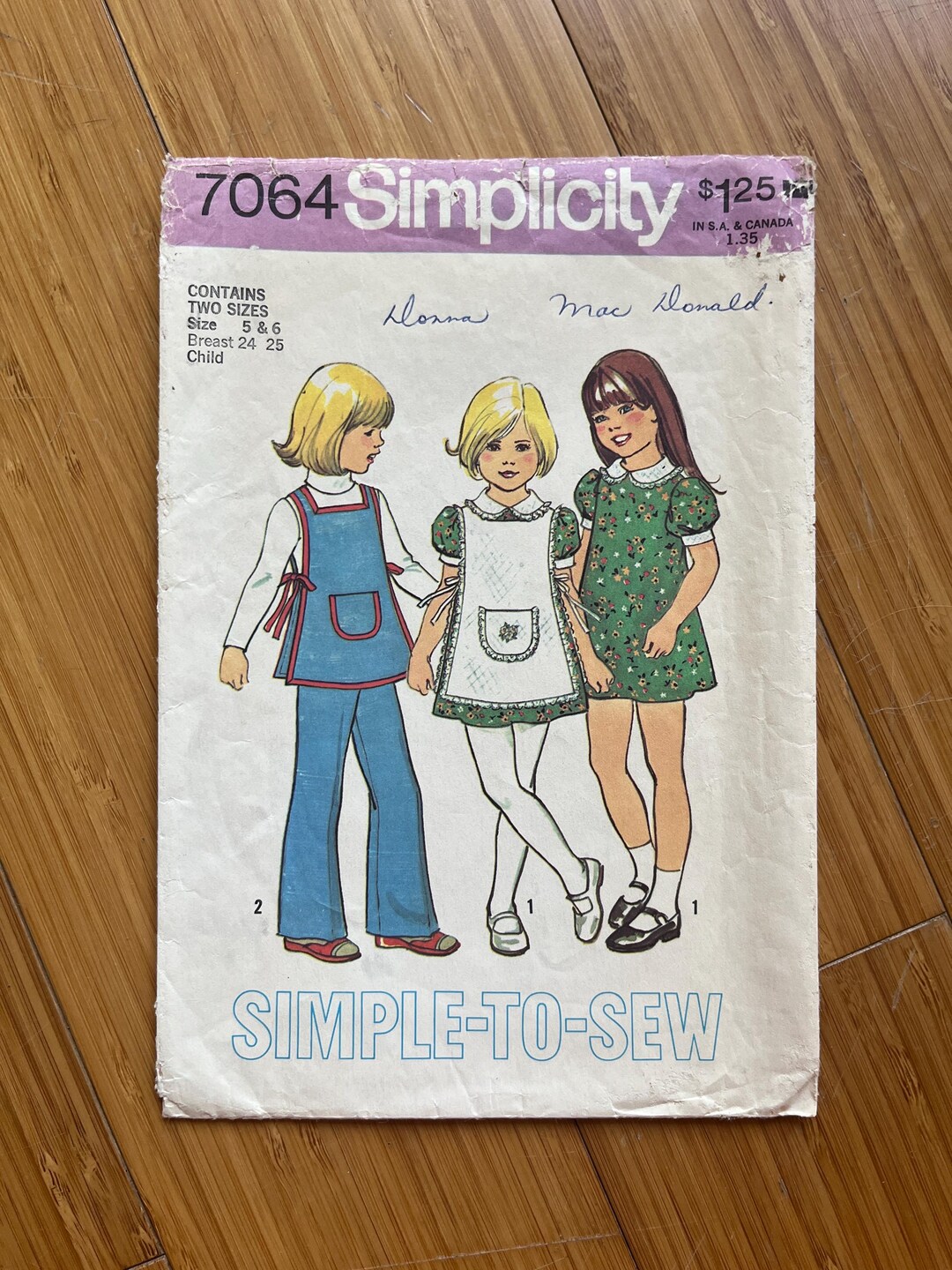 1975 Simplicity Pattern 7064. Sizes 5/6, Breast 24/25 - Etsy