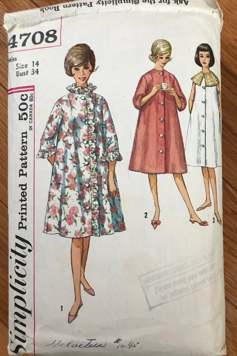 Size 14 Bust 34 Vintage 1960 Simplicity Pattern 1708