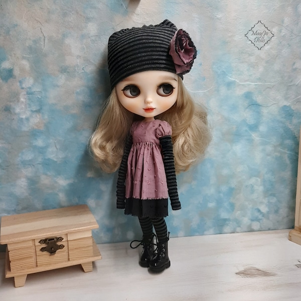 Blythe bohemian set, Obitsu 22, Obitsu 24, Pure neemo Romantic shabby smoky pink and black three-piece set