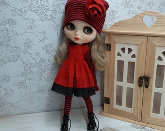 Blythe bohemian set, Obitsu 24, Pure neemo Red and black three-piece shabby romantic set