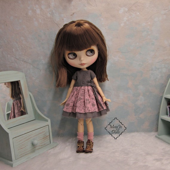 98# Handmade 12/" Neo//Blythe//Licca Doll Sweater Gray Shabby Jeans Set//Suit PF