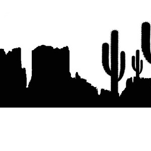 Montagne du Far West et silhouette de cactus, png, fichier numérique et transparent.