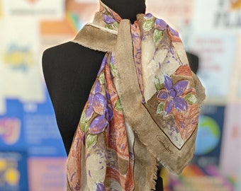 Lovely Vintage Warm Pink and Purple Colour Poly Scarf by Cornelia James 35"x 35"