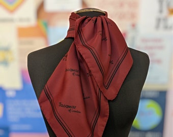 Lovely Vintage Wine Colour Logo Print Poly Scarf by Jacqmar 27" x 27"