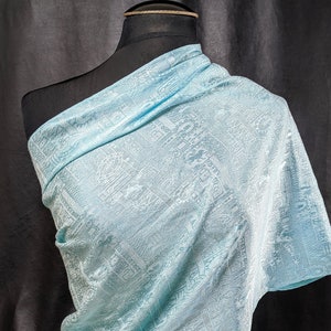 Lovely Sky Blue 3D Print THAI Silk Scarf by New Apple  68&quot; x 20&quot; with tassels