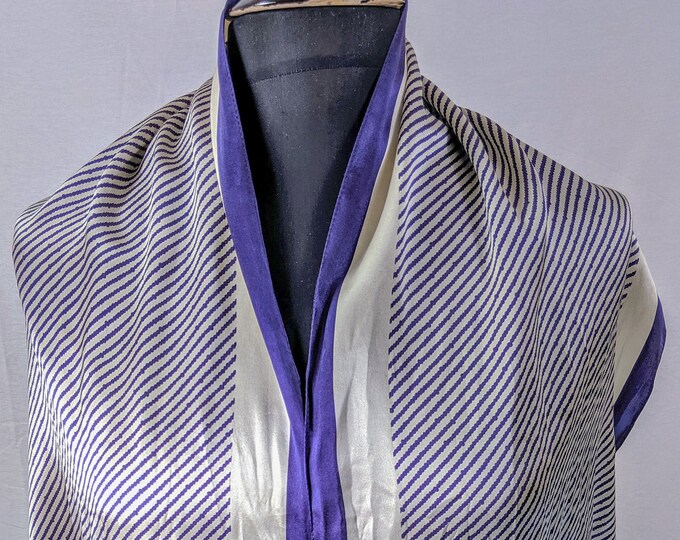 Vintage Purple Rectangle Long Light Silky Fabric Scarf  13 1/2" x 58"