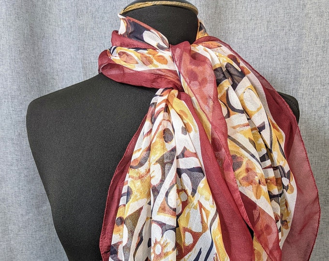 Lovely Vintage Warm Wine and Ocher Colours Lightweight Scarf by Alexon 35"x 35"