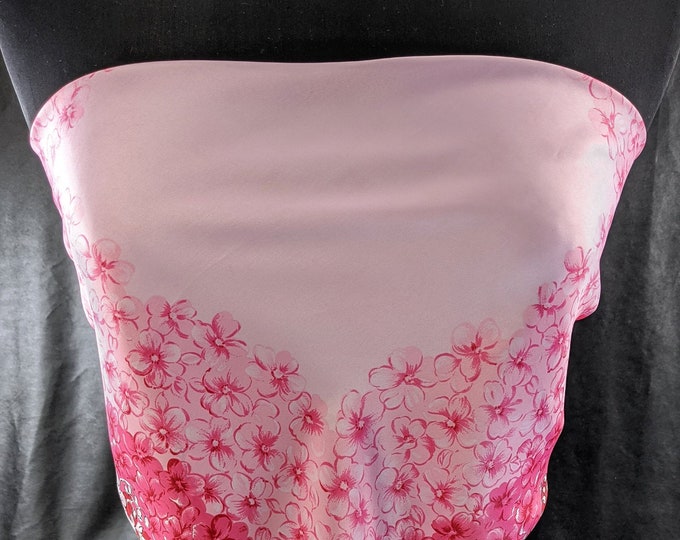 Lovely Vintage French Rose Pink Silky Fabric Scarf 26"x 26"