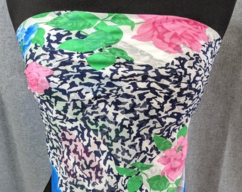 Lovely Vintage Blue and Pink colour Floral Pattern Poly Scarf 31" x 31"