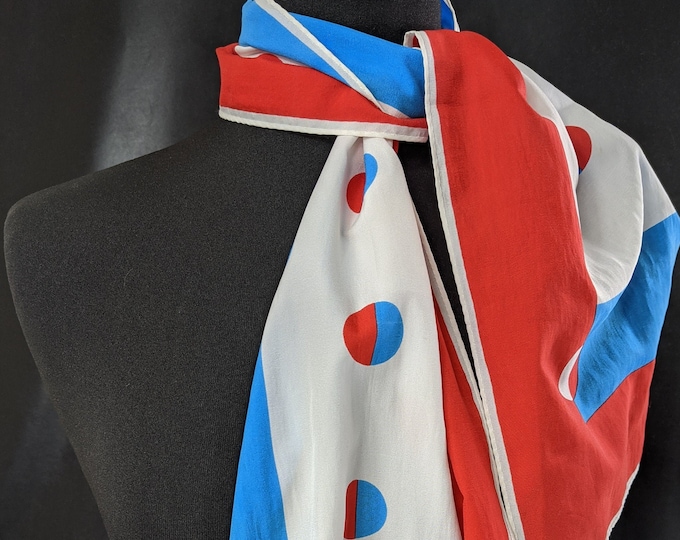 Lovely Sky Blue Scarlet Red Colours made in Japan Polyester Vera Neumann Scarf