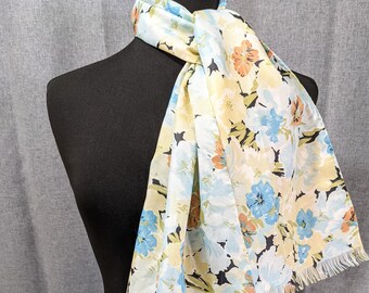 Lovely Vintage Banana Sunrise Teal blue colour Poly Handmade Scarf 12" x 54"