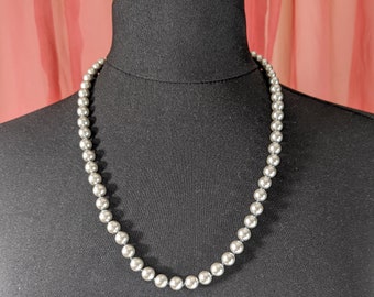 Lovely Vintage Faux Grey Pearl Hand-knotted Beaded Necklace by Monet Jewellery