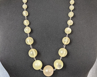 Lovely Vintage Plastic Beads Faux Moonstone Beaded Jewellery Necklace