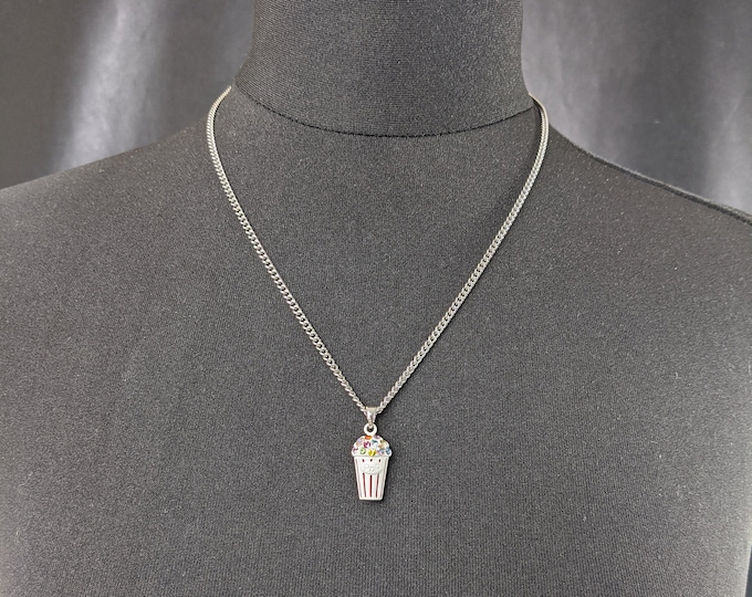 Lovely White enamel Rhinestone Popcorn cup Pendant Necklace by Avon Jewellery.