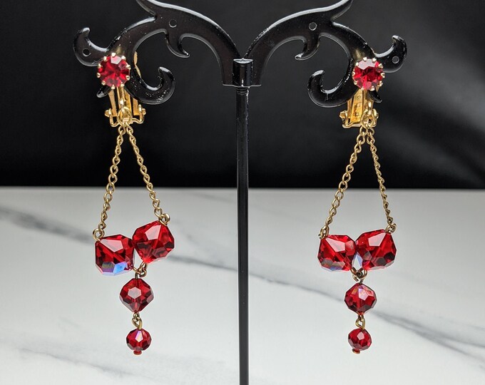 Lovely Art deco Rockabilly style Cherries Colour Crystal Clip-on Earrings