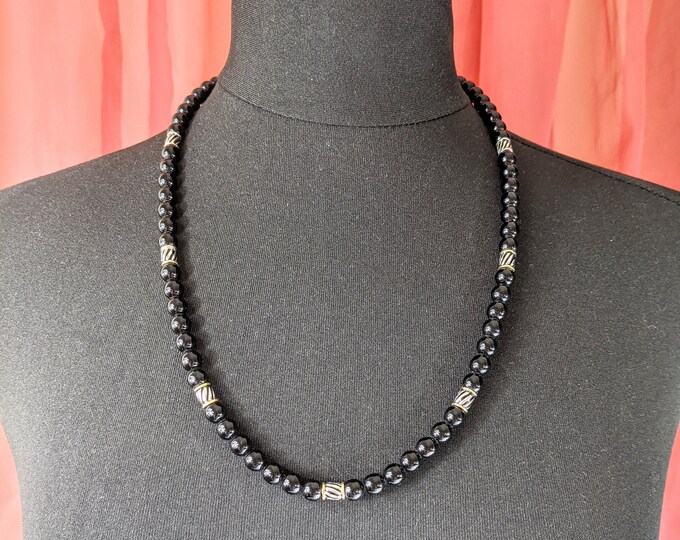 Lovely Vintage Black Glass Beaded Strung on a Chain Necklace by Talbots Jewelry