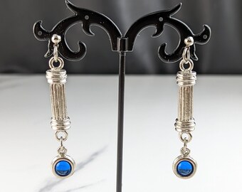 Lovely Vintage Jewellery  Faux Blue Sapphire Cabochons Stud Dangle Earrings