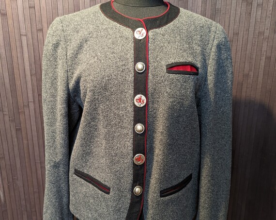 Beautiful Vintage Grey Black Red 100% Wool Jacket by Hagro Country UK 14