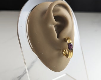 Lovely Vintage Jewellery Gold-tone Faux Amethyst Hoop Clip-on Earrings