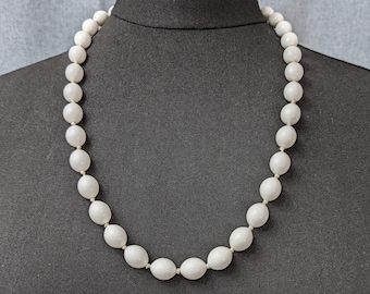 Lovely Vintage Hand-knotted White Colour Beads Necklace by Triafri Jewellery