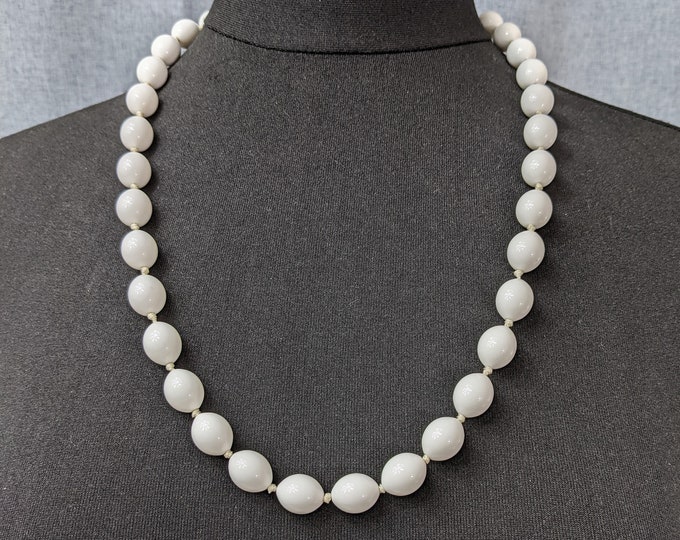 Lovely Vintage Hand-knotted White Colour Beads Necklace by Triafri Jewellery