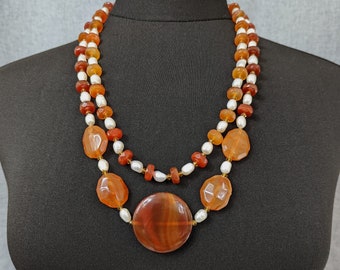 Gorgeous Handmade Carnelian and Freshwater Pearl Necklace