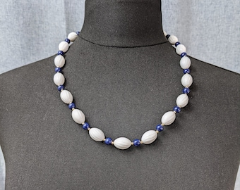 Lovely  Vintage White and Blue Beaded Necklace  by Monet Jewellery