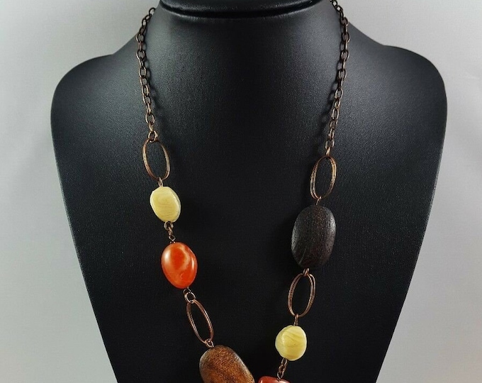 Lovely Vintage Agate Wood and Glass Necklace by Marks and Spencer