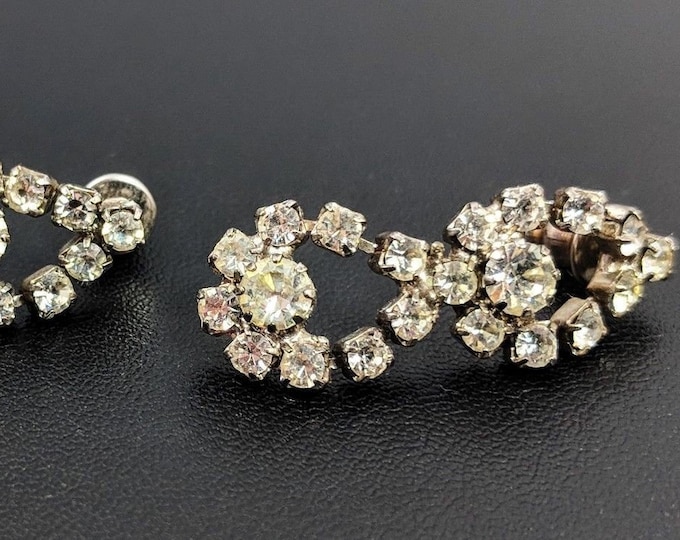 Vintage Clear Crystal Rhinestones Stud Push Back Drop Earrings