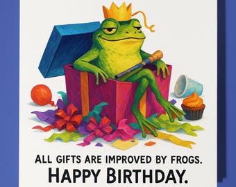 Gift Improver frog - All gifts are improved by frogs. - Happy Birthday Card - Premium Greeting Card & Envelope - Personalised card - Friend