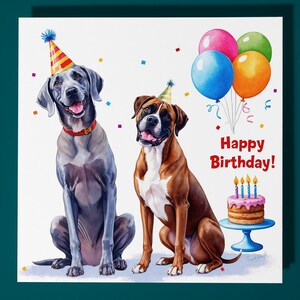 Cadeau de race de chiens Boxer et Braque de Weimar faits main Carte de joyeux anniversaire Carte d'animal drôle Carte de voeux et enveloppe premium pour amoureux des animaux