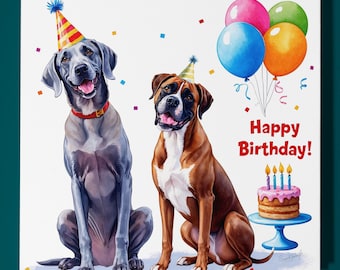 Handmade Weimaraner and Boxer Dogs Breed Gift Happy Birthday Card Funny Animal Card Animal Lovers Premium Greeting Card and Envelope