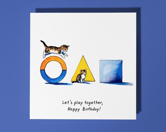 Handmade Let's play together, - Let's play together, Happy Birthday Card Funny Animal Card Animal Lovers Premium Greeting Card & Envelope