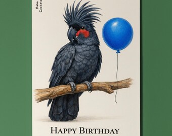 Animal Hugs Series Palm Cockatoo: Blushing Cheeks Happy Birthday Card Premium quality Greeting Card and Envelope Personalised Bird Cute