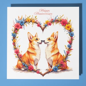 Tarjeta de aniversario de dos corgis - Animal divertido - Tarjeta de felicitación premium y sobre - Tarjeta de perro personalizada - Esposa, esposo, mamá, papá, novio