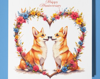 Two Corgis Anniversary Card - Funny Animal - Premium Greeting Card & Envelope - Personalised Dog card - Wife Husband Mum Dad Boyfriend