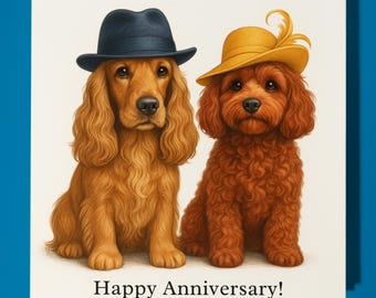 English Cocker Spaniel Cavapoo - Happy Anniversary Card  Funny Animal - Premium Greeting Card & Envelope - Personalised card Husband Couple