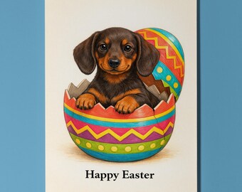 Dog Breeds Collection Dachshund dog - Cracking open a day full of joy! Happy Easter Card Funny Premium Greeting Card Envelope Personalised