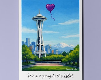 We are going to the USA - Seattle - Space Needle Card Premium Greeting Card Envelope Personalised Friends Couples Wife Husband Spouses