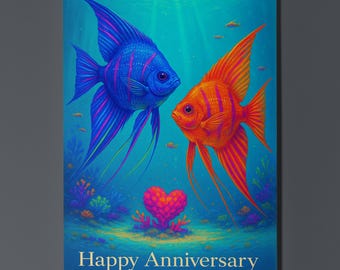 Rainbow Fish Parade Collection - Angelfish Duo - Anniversary Card - Funny Animal - Premium Greeting Card and Envelope - Personalised card