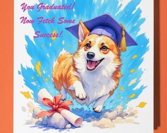 Corgi Graduation Card - Funny Animal - Premium Greeting Card & Envelope - Personalised Dog card - Brother Son Sister Friend Daughter